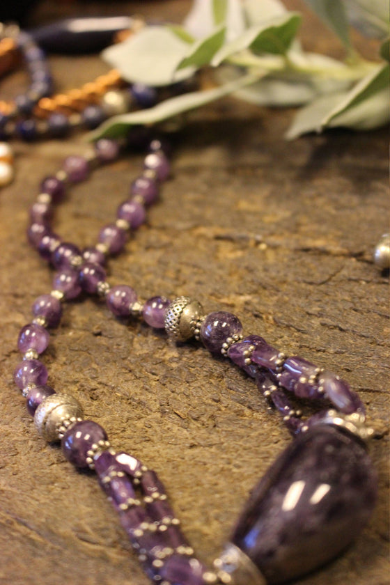 Purple Amethyst Beads Necklace Twisted Beads Stones Necklaces
