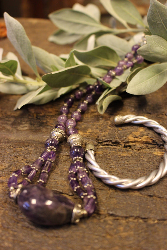 Purple Amethyst Beads Necklace Twisted Beads Stones Necklaces