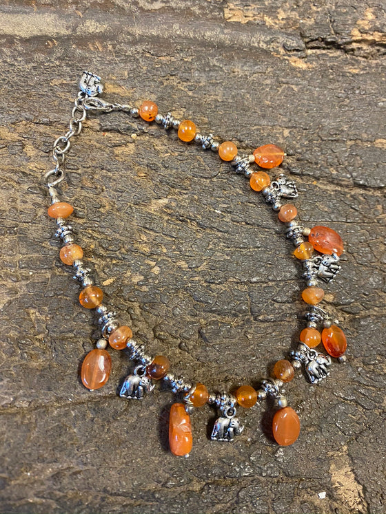 Grounding Earthing Orange Beaded Stones Silver Color Elephant Handmade