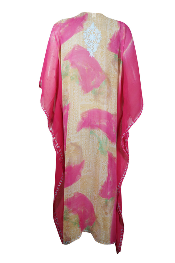 Caftan Maxi Dress, Pink Sherebet Floral Embroidered kaftan 4X