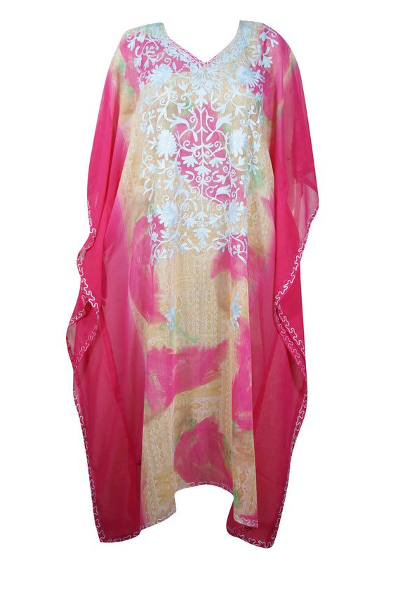 Caftan Maxi Dress, Pink Sherebet Floral Embroidered kaftan 4X