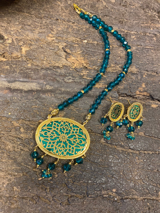Holistic Pendant Necklace Intricate Handmade Necklace Earrings , Boho