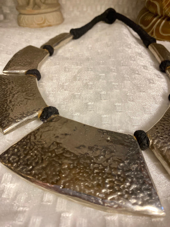 Hand Hammered TRibal Necklace Old Silver Finish Metal Handmade