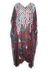 Kaftan Maxi Dress, Black Red Handmade Floral Embroidered L/4XL
