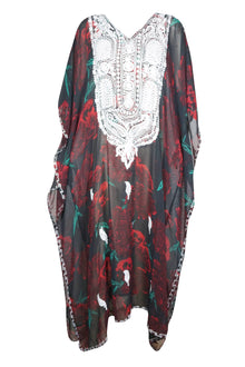  Caftan Maxi Dress, Kimono Dress, Black Floral Print L/4XL
