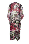 Kaftan Maxi Dresses, Pink White Sheer Georgette Embroidered Beach Caftan L-4X
