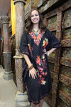 Embroidered Caftan Maxi Dress, Pink Sherbet Flowy Kaftan Dresses 3XL