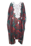 Kaftan Maxi Dress, Bohemian Bikini Cover Ups Embroidered L/4X