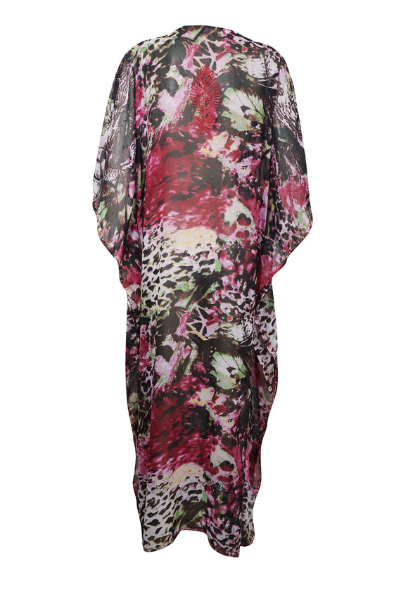 Kaftan for Women Maxi Dress Embellished Soft Kimono Caftan, Pink Black M-4X