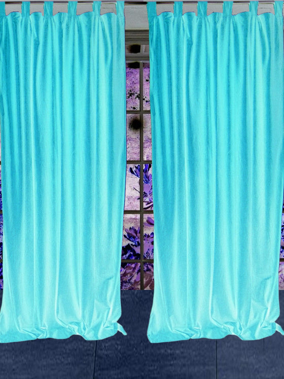 Pair of Turquoise Curtains Crushed Velvet Feel Drapes for Windows