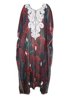  Kaftan Maxi Dress, Black Floral Print Beachwear Bikini 4XL