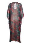 Caftan Maxi Dress, Kimono Dress, Black Floral Print L/4XL
