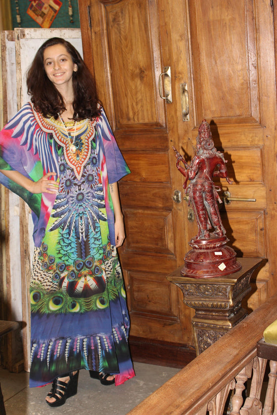 Kaftan Maxi Dress, Georgette Embroidered Resort Wear Dresses, 4X