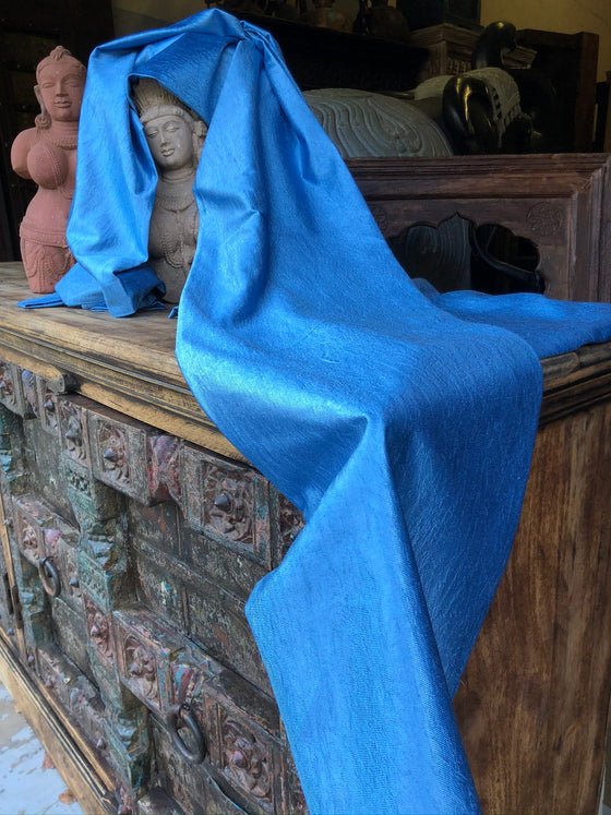 Pair Aero Blue Curtains Panel Drapes, Crushed Velvet, Tab Tops