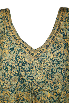  Boho Kaftan for Women Green Yellow Silk Travel Beach Dress 3XL