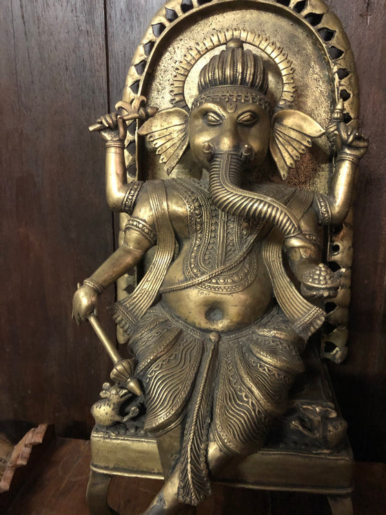 Vintage Ganesha Seated on Chair, Tribal Bastar Ganesh