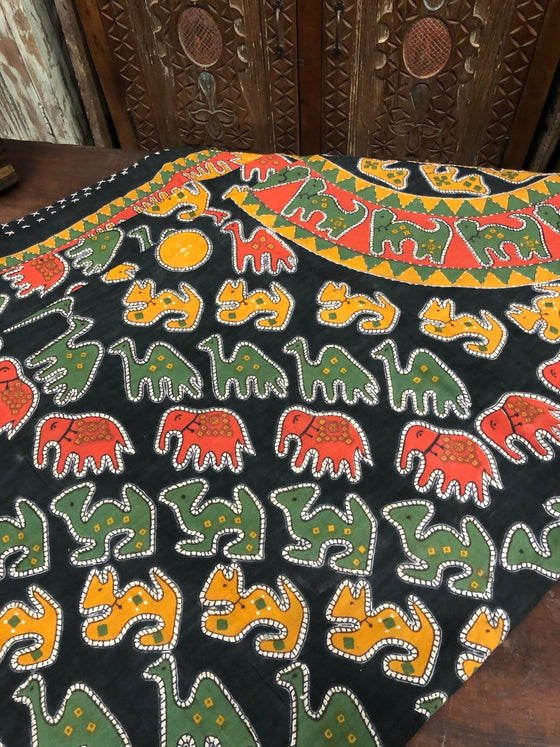 Indi Boho Animal Print Bedspread Black Embroidered Printed Throw
