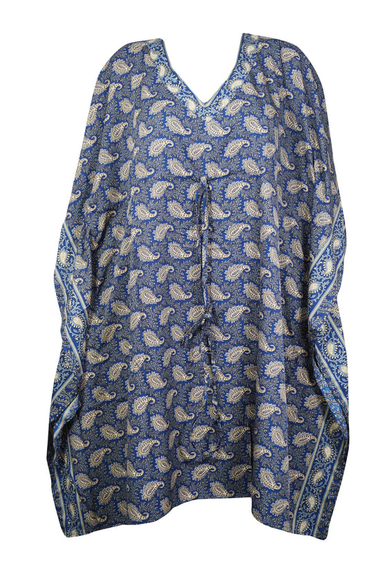 Kaftan Dresses, Butter Silk Tunic Caftan, Dark Blue L-3XL