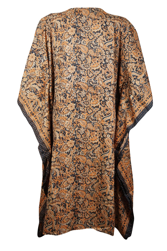 Kaftan Dresses, Tunic Caftan, Housedress, Peach Black Floral Size
