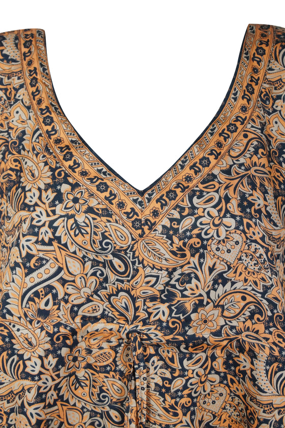 Kaftan Dresses, Tunic Caftan, Housedress, Peach Black Floral Size