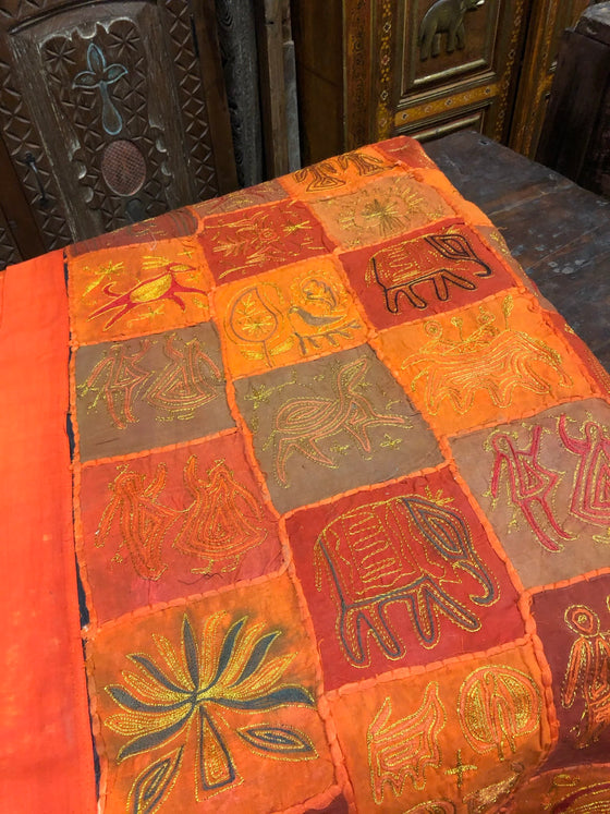 Vintage Sitara Ethnic Sari Tapestry Tablecloth Bed Throw Orange