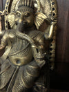 Vintage Brass Statue Ganesha Seated on Chair Carved Sculpture