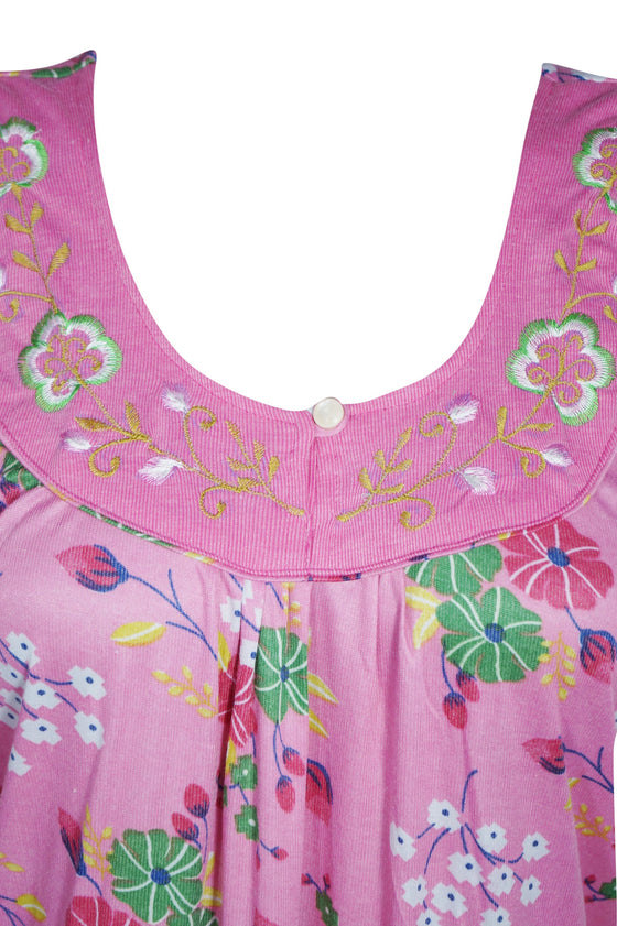 Maxi Dress, Pink Floral Nightdress, Baby Pink Jersey Nightgown M