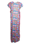 Maxi Dress, Lounger, Boho Rose Flower Pink Blue L