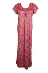Maxi Dress, Red Floral Printed Sleepwear, Loose Caftan L