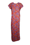 Maxi Dress, Red Floral Printed Sleepwear, Loose Caftan L