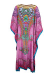 Boho Pink Muumuu, Jewel Print Soft Kimono Caftan Dress, Resort Wear 2XL
