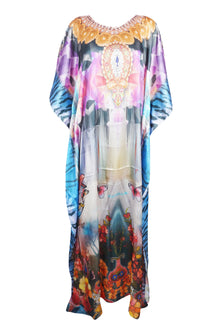  Kaftan Maxi Dress, Bohemian Housedress Kaftan, Multicolor Printed L-4XL