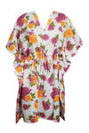 Kaftan for Women White Pink Rose Printed L-3XL