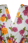 Kaftan for Women White Pink Rose Printed L-3XL