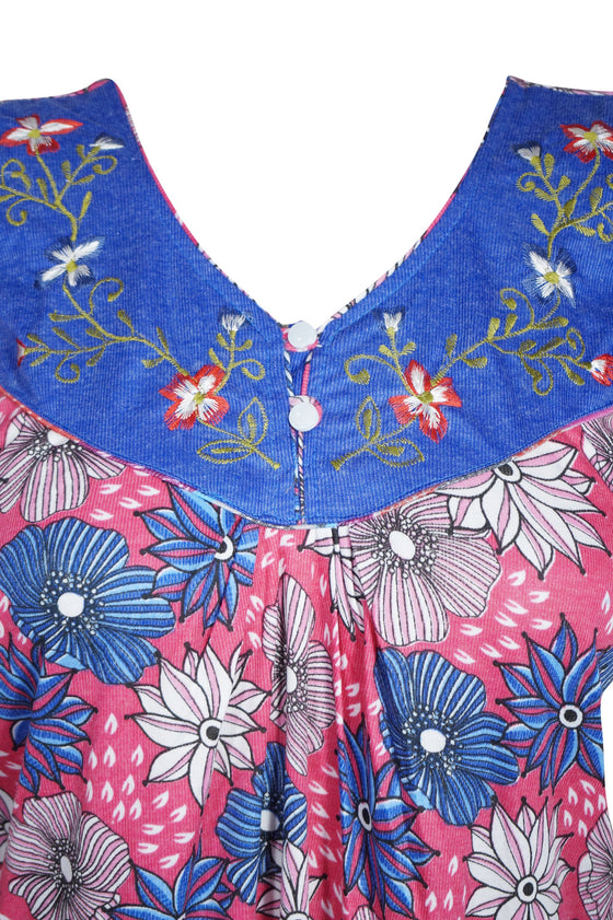 Maxi Dress, Caftan, Boho Pink Floral Nightgown, Maxidress, L