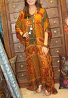 Womans Boho Maxi Beach Kaftan Dress, Recycle Silk Kimono Caftan, Housedress XL