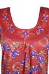 Maxi Dress, Red Floral Printed Sleepwear, Loose Caftan L