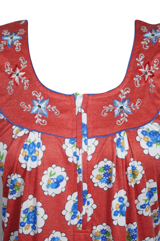 Caftan Maxi Dress, Caftan, Boho Red Blue Floral XL