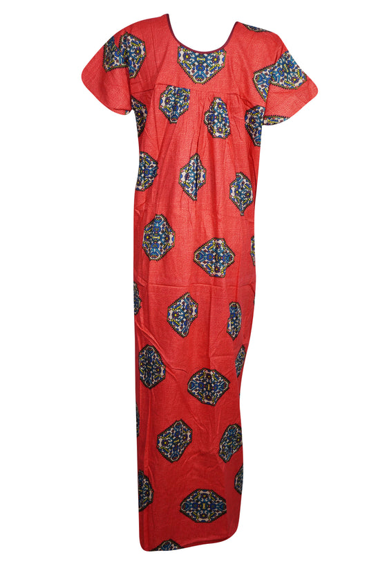Maxi Dress, Nightgown, Red Blue Floral Printed Dress, L