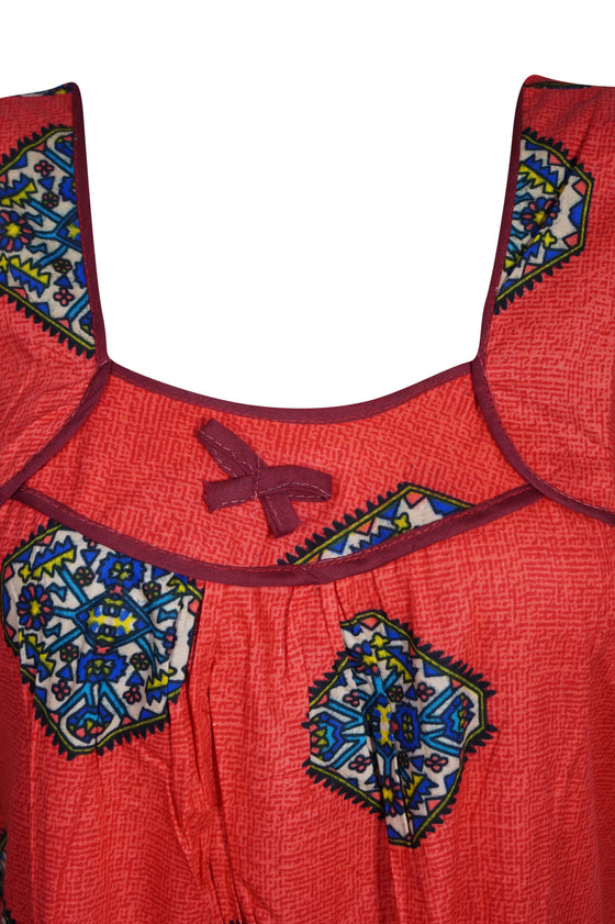 Maxi Dress, Nightgown, Red Blue Floral Printed Dress, L