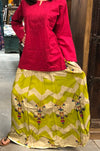 Yellow Green Maxi Skirt, Handmade Gypsy Boho Skirts, M/L