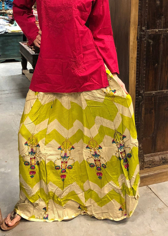 Yellow Green Maxi Skirt, Handmade Gypsy Boho Skirts, M/L