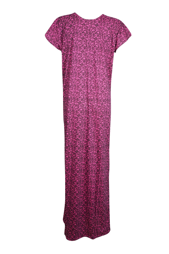 Maxi Kaftan Dress, Dark Pink Printed Cap Sleeves size