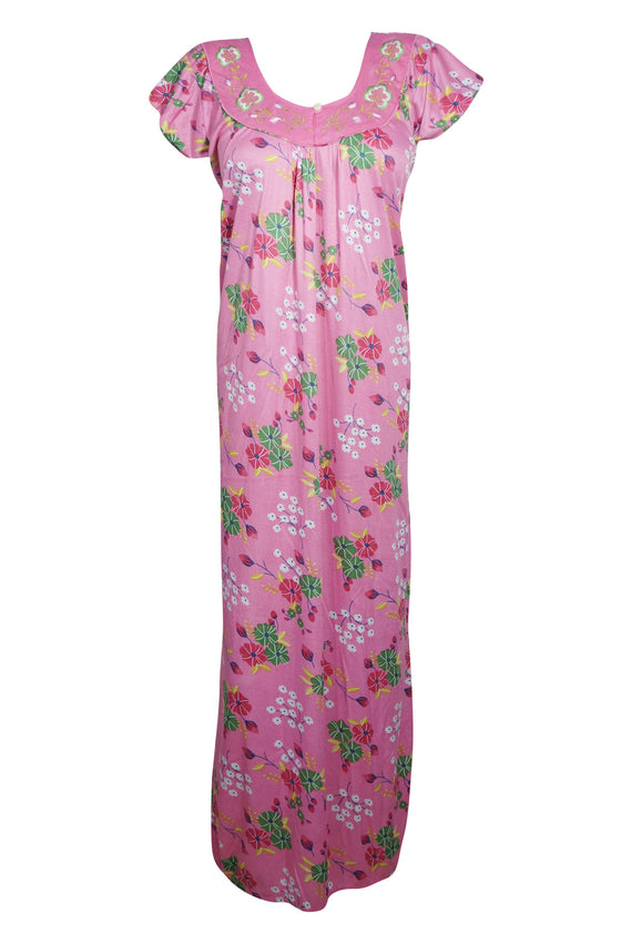 Maxi Dress, Pink Floral Nightdress, Baby Pink Jersey Nightgown M