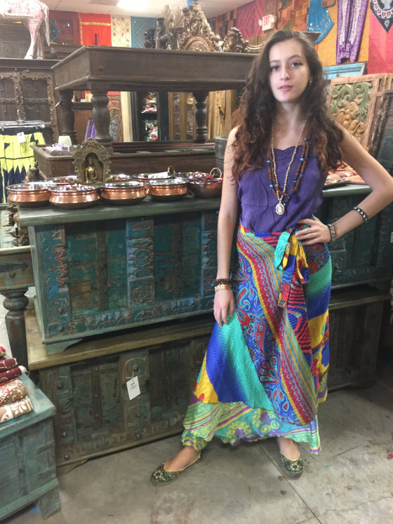 Wrap Skirt, 2 Layer Skirts, Purple Printed Indian Size
