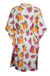 Kaftan for Women White Pink Rose Printed L-3XL