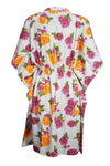 Boho Muumuu Kaftan Dress, White Pink Rose Printed L-3XL