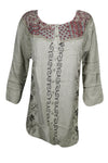 Tunic Top, Button Front Top, Long Sleeves gray M