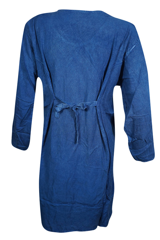 Tunic Dress, Blue Shirt Dress, Floral Embroidered Summer M