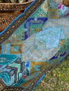 Blue Hues Sari Tapestry Wall Hanging Vintage Beaded Textile